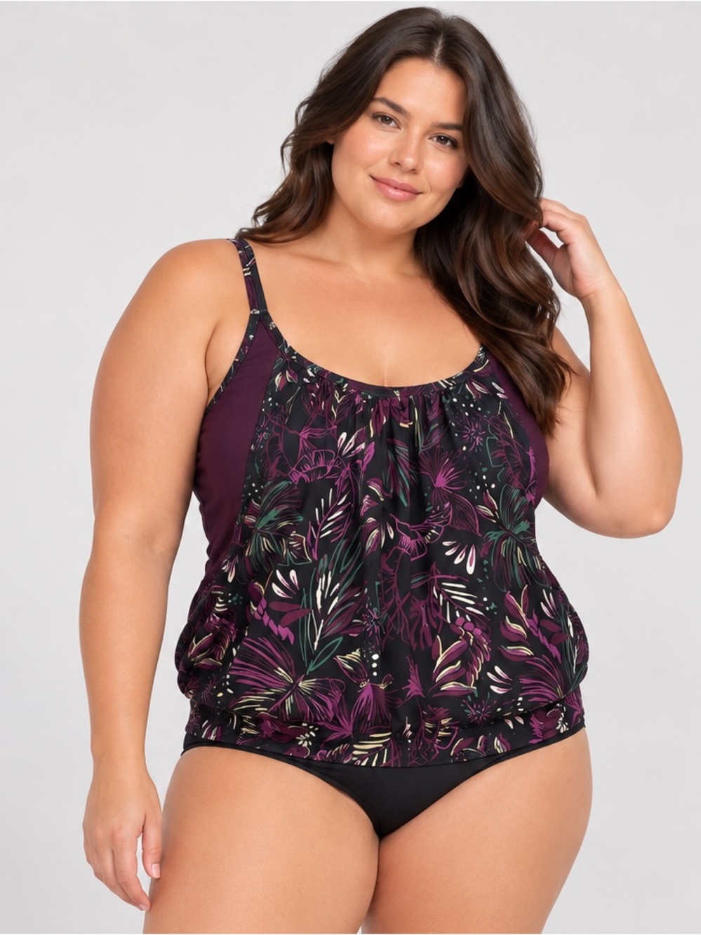 Penningtons Purple Fooler Tankini Swimsiit Top Swim size 2X Cover-Up Resort